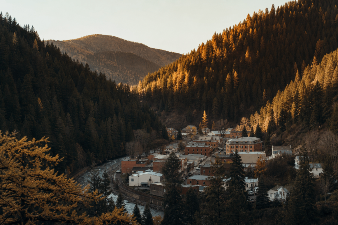 Historic downtown Wallace tucked into the forested Silver Valley